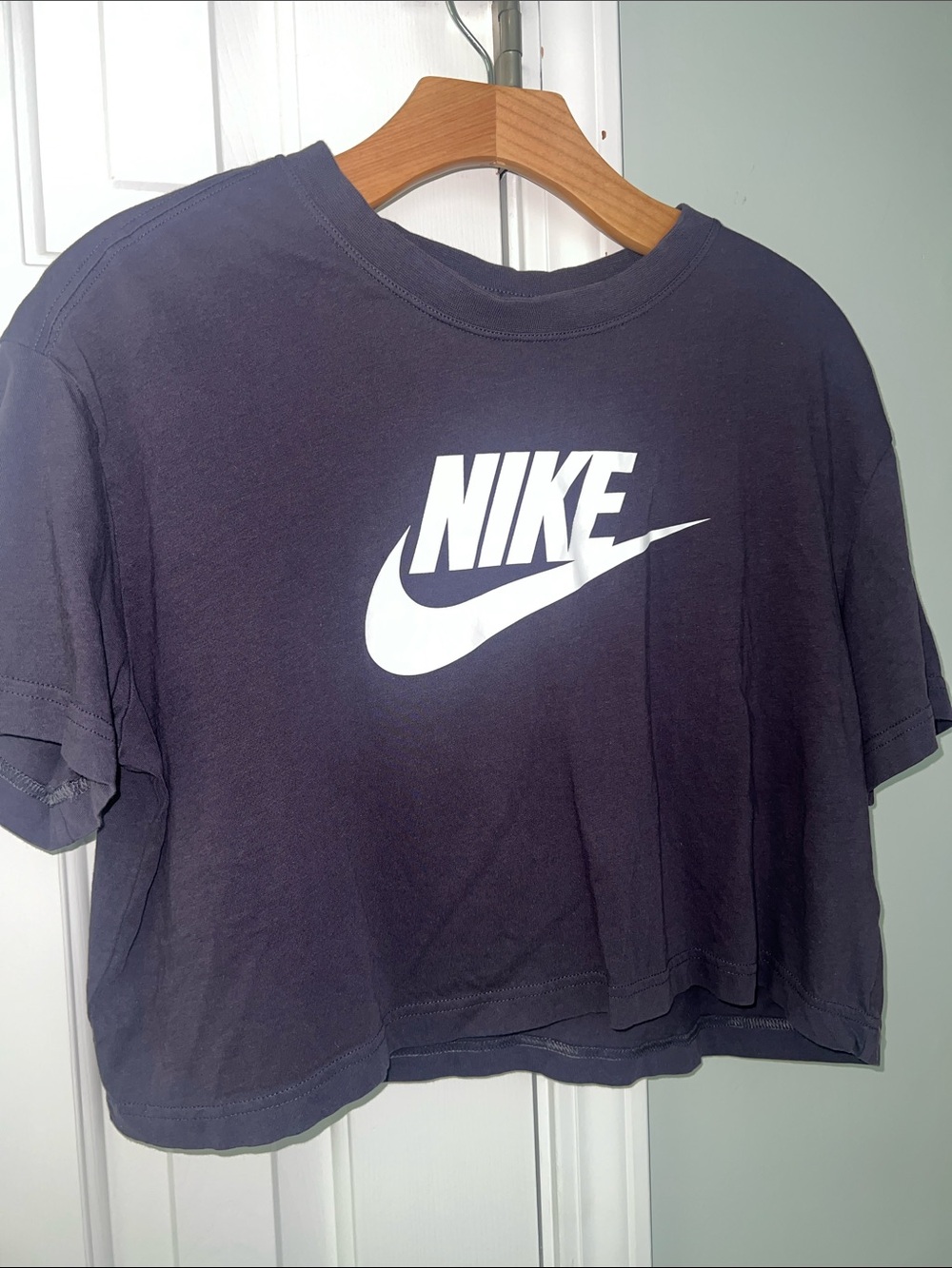 Nike Cropped Tee in Navy with White Swoosh Logo